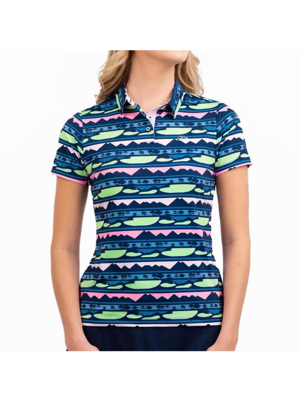 Good Good Golf NWT Medium Womens AOP Sundown Polo Golf Stretch Wicking $75